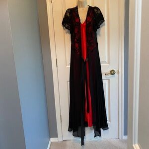 Exposed Black Lace and Sheer Full Length Dressing Gown Sz L
